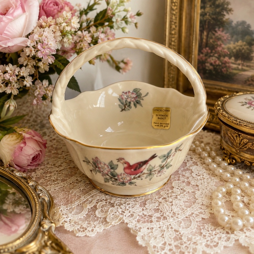 Vintage Lenox Serenade Basket Bird Floral 24K Gold China USA